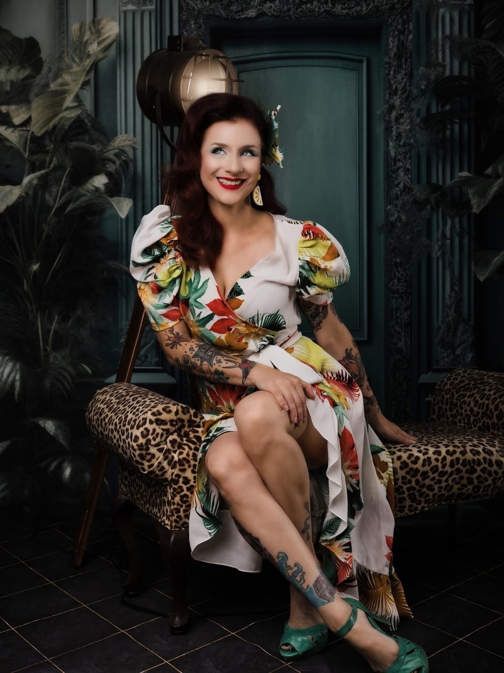 Tropical Floral Pinup Retro Wrap Dress